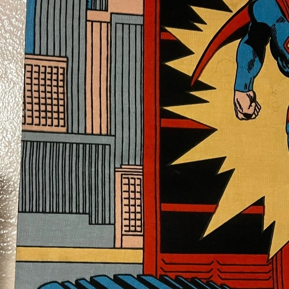 1975 Rare Vintage Superman DC Fabric Wall Hanging Comic Book Picture Red Yellow